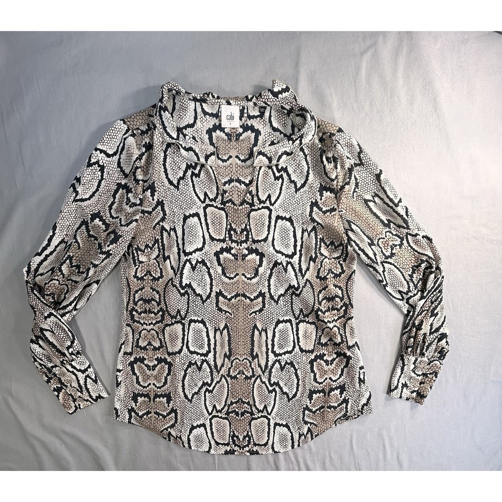 Cabi Serpentine Blouse Ruffle Collar Snake print Vneck Women's Small